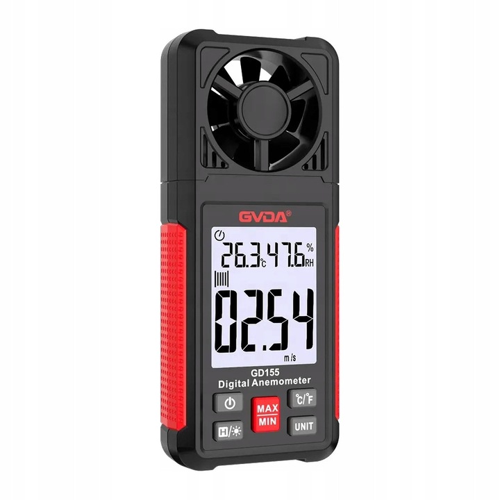 Anemometru digital GVDA GD155, masurare viteza vant, temperatura, 2,4 inch, 143x58x26mm, waterproof