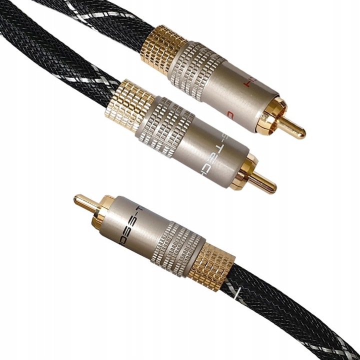 2RCA-1RCA Y típusú Cross-Tech audiokábel, 15m, 5 rétegű árnyékolás, aranyozott fém csatlakozókkal