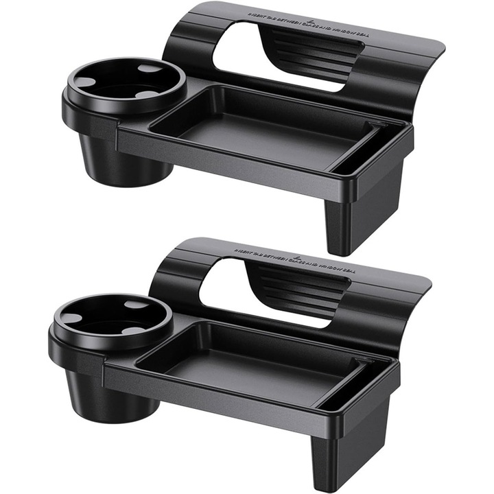 HFSAZJ 2 db autós rendszerező tartó szett pohártartóval és tálcával, fekete színben