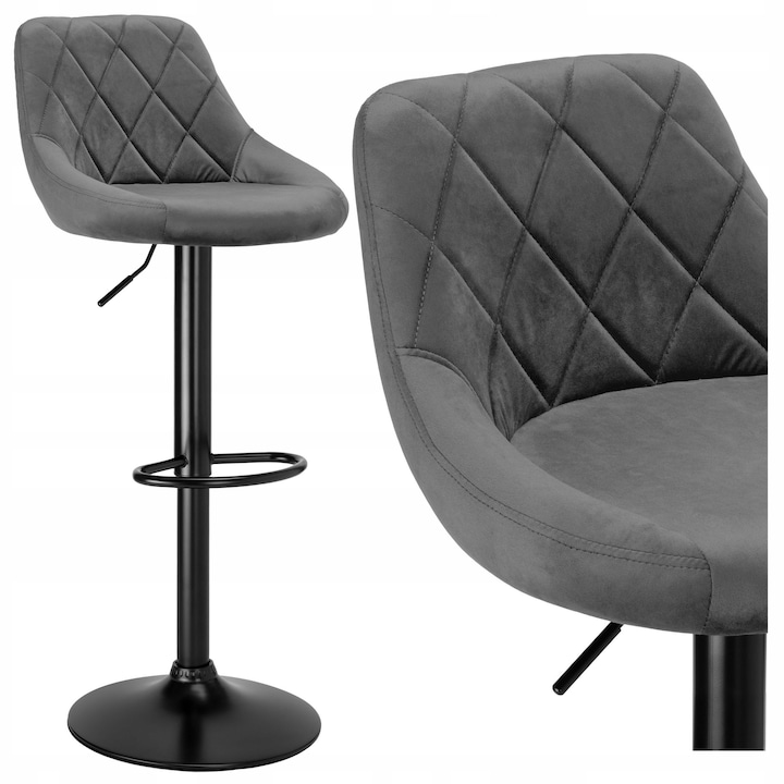 Scaun de bar, Cydro, grafit, 360° rotire, inaltime reglabila, 62-82cm