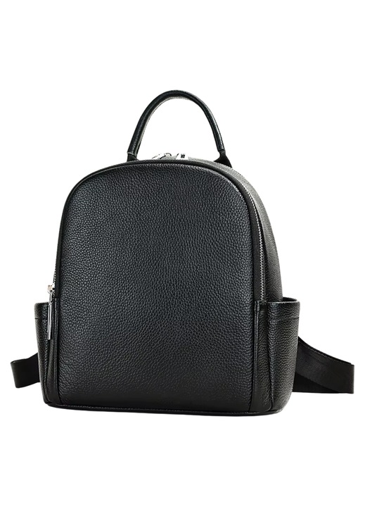 Rucsac Dama Din Piele Naturala, IMODIX, Casual Si Practic, Multiple Buzunare, Bretele Ajustabile, Maner, Dimensiuni 26x24 x13 cm, Model 7779, Negru