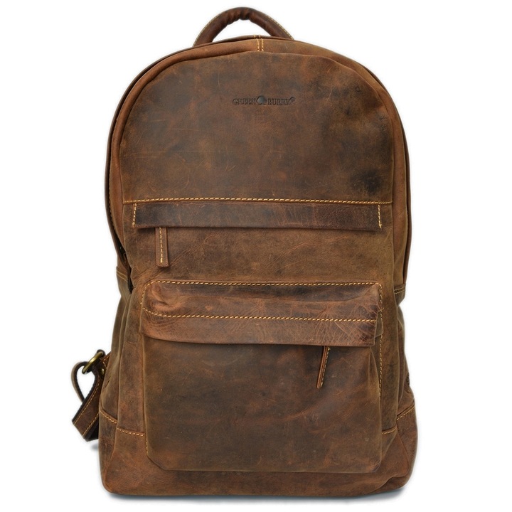 Rucsac unisex piele naturala maro antichizat 30 x 45 cm, Vintage, Greenburry