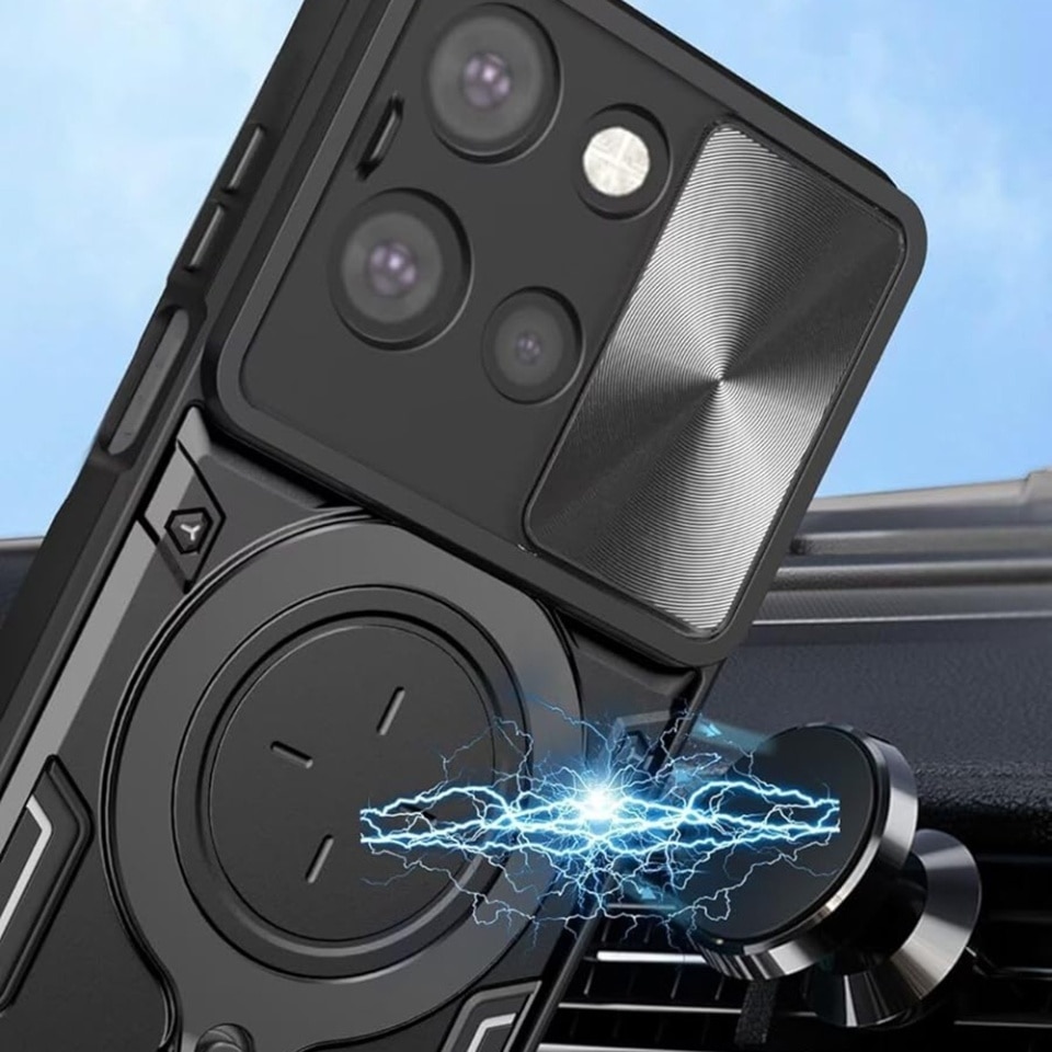 Husa pentru Motorola Edge 70 Fusion, Inel Magnetic, Protectie Camera, set cu sticker, CamGuard Pro, Negru