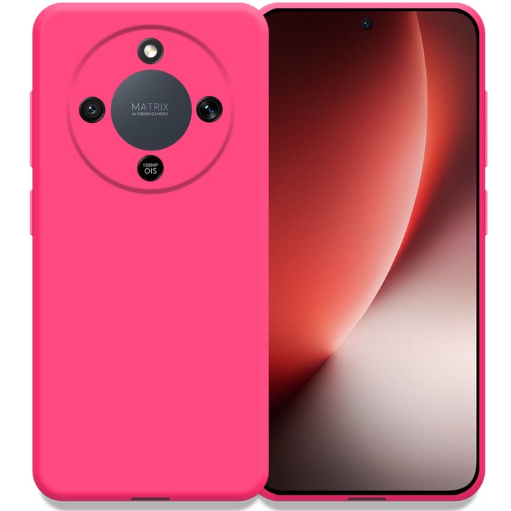 Husa pentru Honor Magic 8 Lite, Color Shield, Interior de catifea, Suprafata aderenta, Protectie antisoc, Margini ridicate, Regular Fit, Silicon, Roz neon