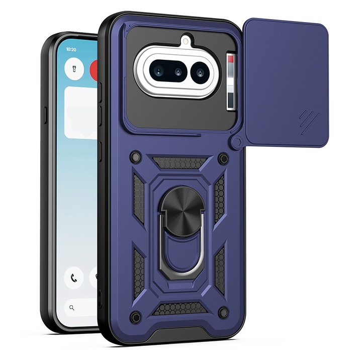 Husa pentru Nothing Phone (4a) cu inel rotativ 360 Daden, Camshield series, Hybrid Antisoc, Slider pentru protectia camerei, Albastru