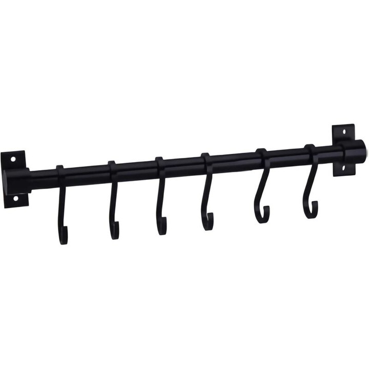 Suport tacamuri cu 7 carlige, negru, 50cm