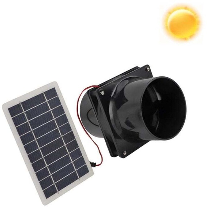 Szolár elszívó ventilátor, 10W, szett, fekete, üvegházakhoz, padlásokhoz, lakókocsikhoz