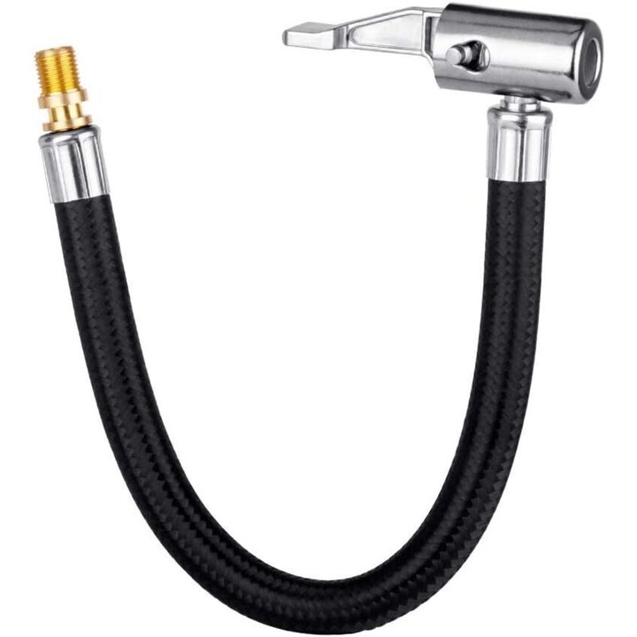 Adaptor furtun pentru pompa de aer, 200mm, cu furtun din cauciuc, pentru biciclete, motociclete si masini, set 1 bucata