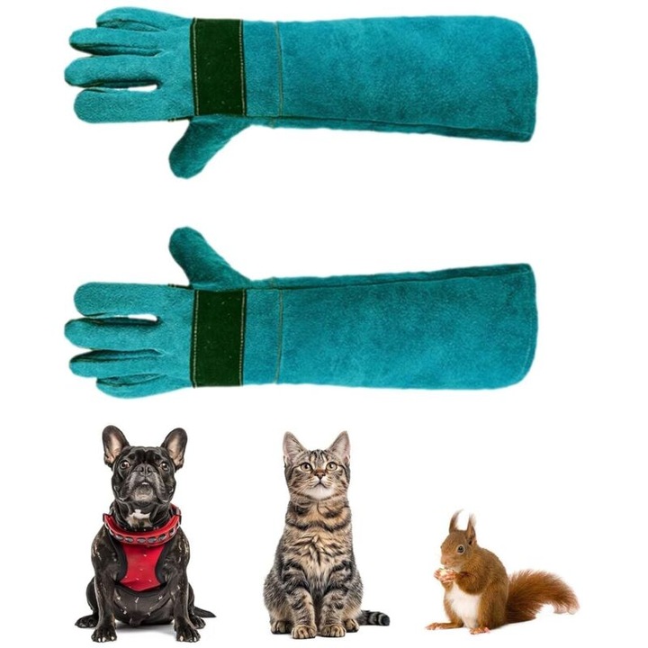 Manusi de protectie din piele, 60cm, rezistente la zgarieturi, potrivite pentru animale, verde