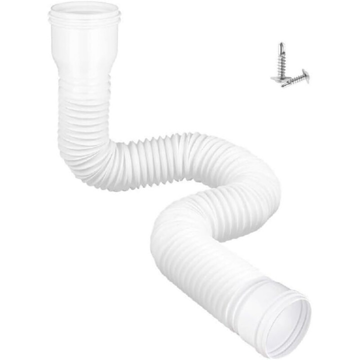 Furtun de drenaj apa pluviala, 90 mm, flexibil si retractabil, 3 metri, alb, set 1 bucata