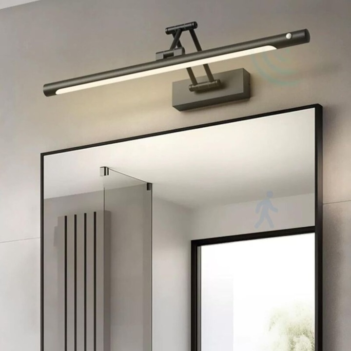 Aplica LED minimalista, 40 cm, 7 W, lumina tri-color, neagra, set de aplice pentru baie