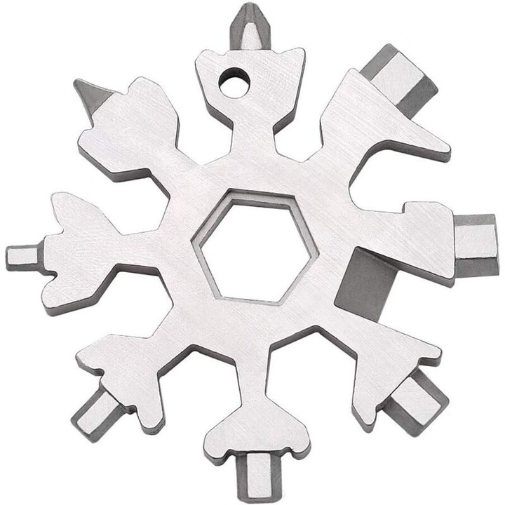 Multi-tool 18-in-1 in forma de fulg de nea, alb, dimensiuni portabile, 1 bucata