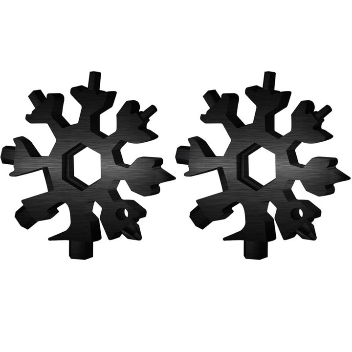 Set de 2 scule multifunctionale 18-in-1 in forma de fulg de nea, negru, dimensiuni portabile