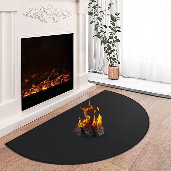 Covor de protectie ignifug pentru semineu, 102x50cm, design antiderapant, 1mm grosime, set de 1 bucata