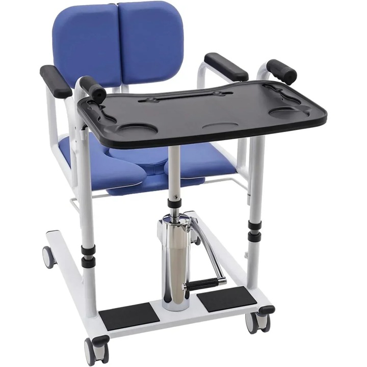 Scaun de transfer hidraulic, Albastru, înălțime 41-65 cm, capacitate 150 kg, dimensiuni 57x68x91-105 cm