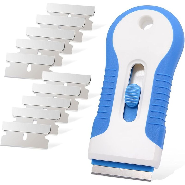 Razuitor pentru sticla si ceramica, 10 lame de schimb, design ergonomic, albastru