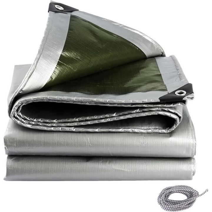 Tarpaulin rezistent - impermeabil, cu gromete metalice - 3x5m, verde-silver