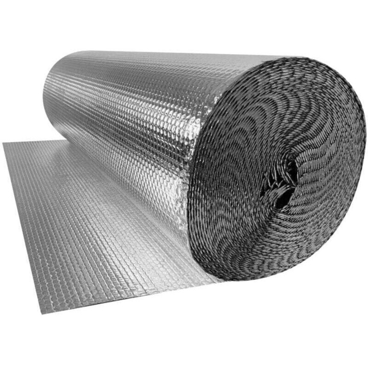 Folie izolatoare termica, 5mm, 1m x 5m, finisaj argintiu, din aluminiu cu bule