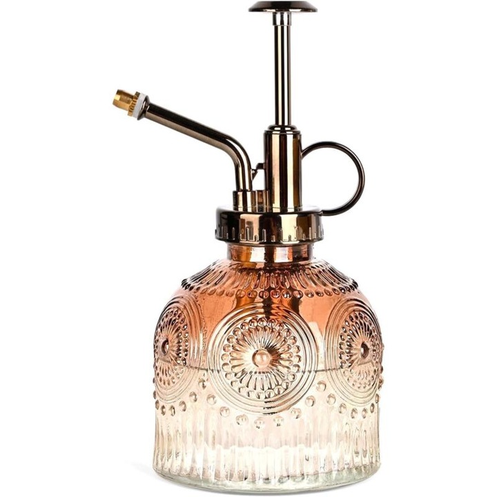 Spray pentru plante din sticla vintage, design elegant, capac cu pompa, culoare maronie, 1 sticla