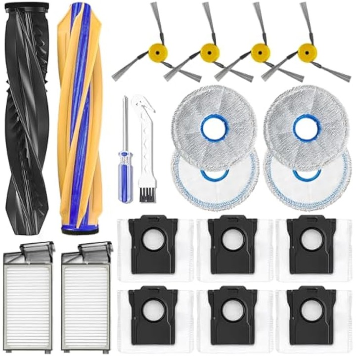 Kit accesorii de schimb pentru aspiratoare Dreame X60 Max Ultra, 1 perie principala, 2 filtre HEPA, 4 mopuri, 2 perii laterale, 2 saci de praf