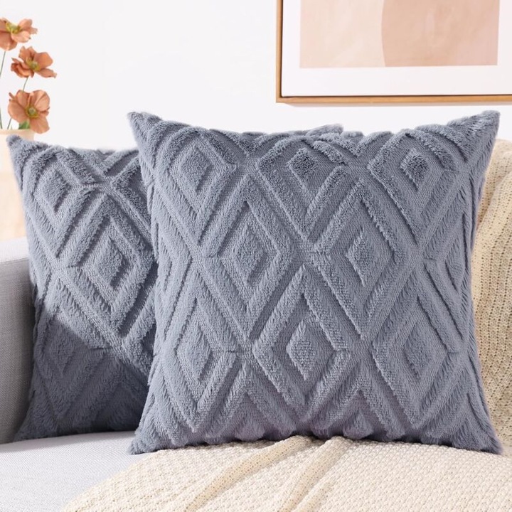 Fete de perna, gri, set de 2, 50x50cm, model carouri, stil bohemian