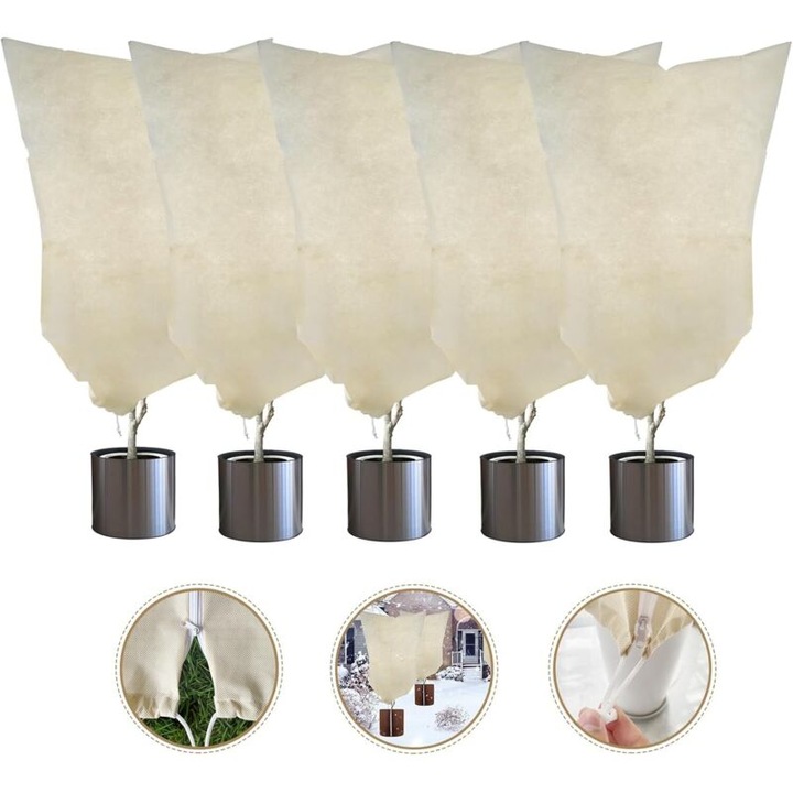 Protectie pentru plante iarna - set de 5, cu fermoar si snur, galben, 60x80cm