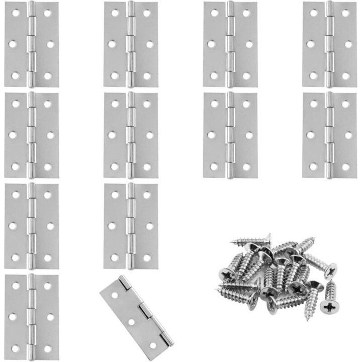 Balamale argintii cu suruburi de fixare, set de 12 bucati, 3.5x3.5cm