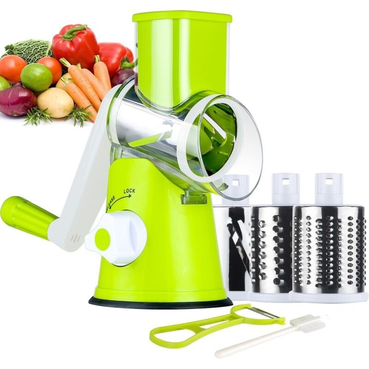 Razatoare de branza, 3 in 1, verde, pentru legume si nuci
