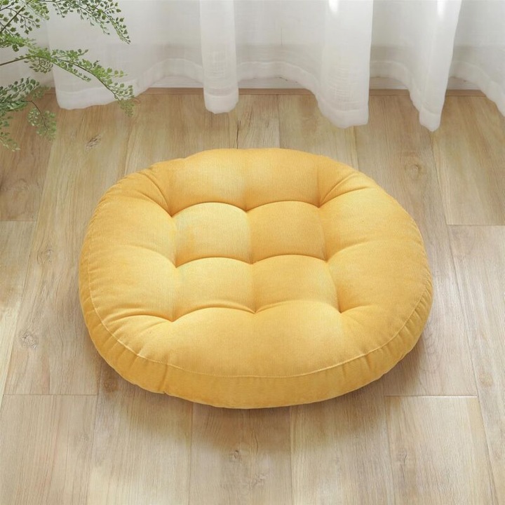 Perna decorativa rotunda, 55cm, galben, 1 bucata, confortabila pentru acasa si birou