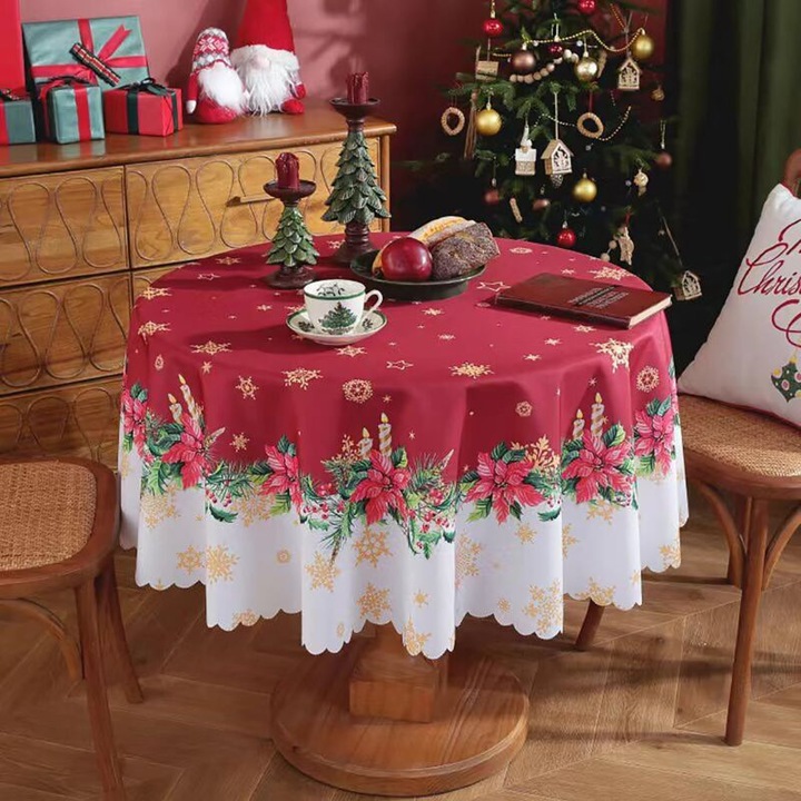 Fete de masa Craciun, design cu fulgi de zapada, multicolor, 152x152cm, set 1 bucata