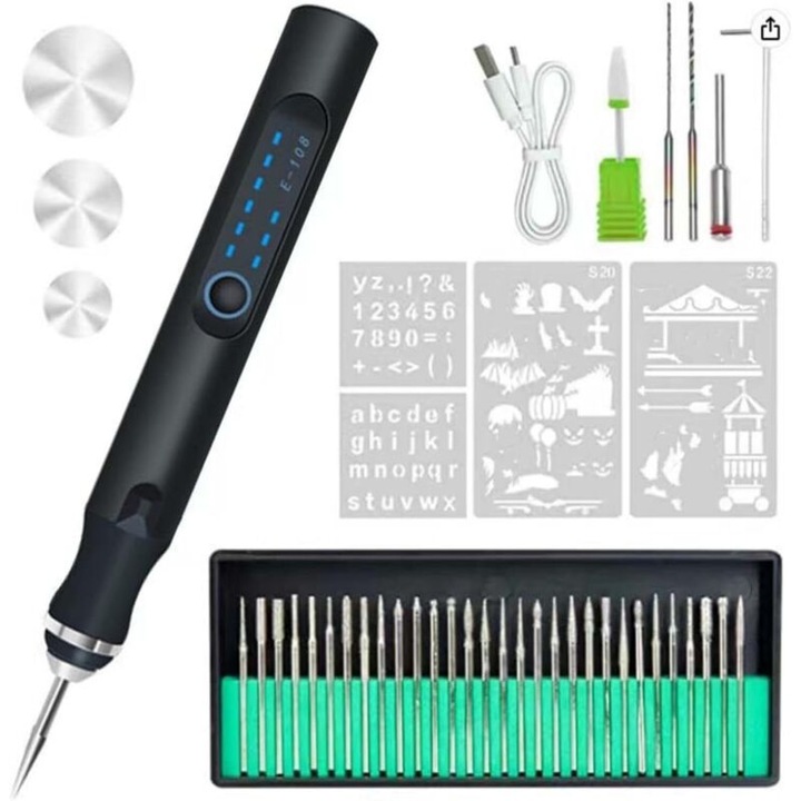 Instrument de gravare electric, portabil, pentru diverse materiale, gri inchis