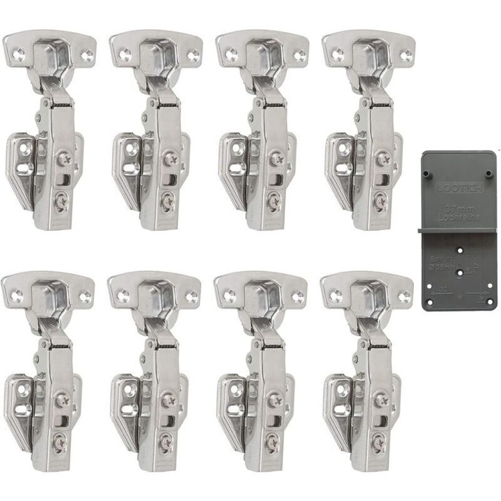 Balamale cu inchidere silentioasa, set de 8, pentru usi de bucatarie, 12-18mm, ajustare 3D