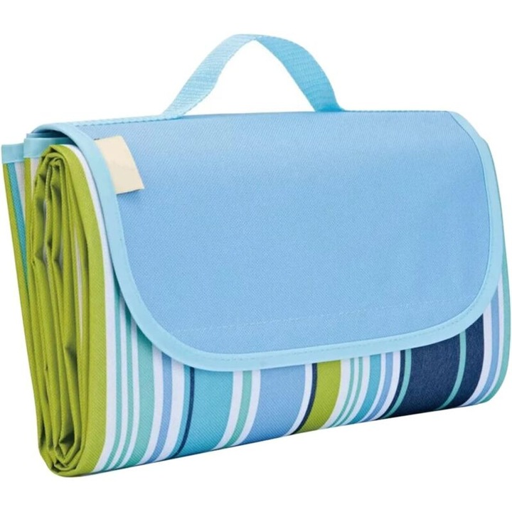 Saltea camping multifunctionala, 145x200cm, impermeabila, cu dungi albastre, set 1 bucata