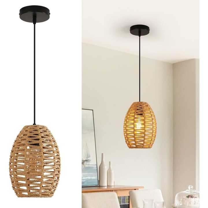 Lustra suspendata, design geometric minimalist, nuanta maro, cablu ajustabil, set disponibil