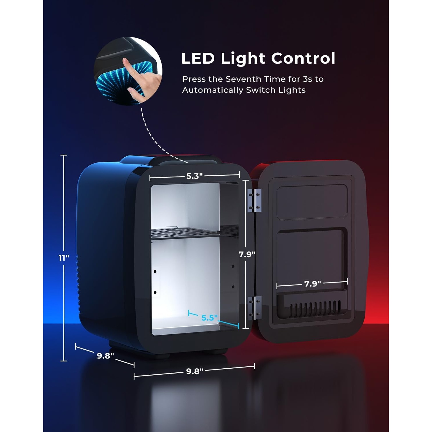 Mini frigider portabil BEICHEN 4L, racire & incalzire, RGB, 12V/220V, compact, portabil