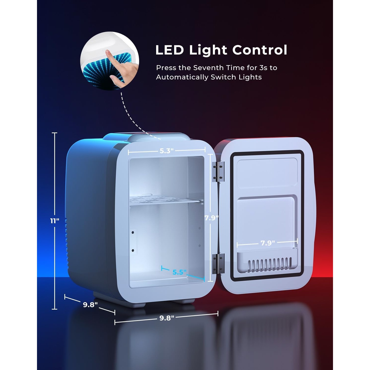 Mini frigider portabil BEICHEN 4L alb, racire si incalzire, iluminare RGB, 12V/220V
