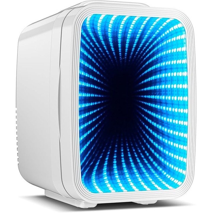 Mini frigider portabil BEICHEN 4L alb, racire si incalzire, iluminare RGB, 12V/220V