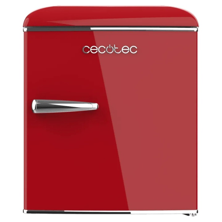 Mini hűtőszekrény Retro Cecotec, Bolero CoolMarket TT Origin, ideális lakókocsikba/panziókba/szállodai szobákba, 45 literes kapacitás, 55 cm magasság, állítható hőmérséklet, tojás/palack rekesz, Ice Box típusú jégrekesz, piros