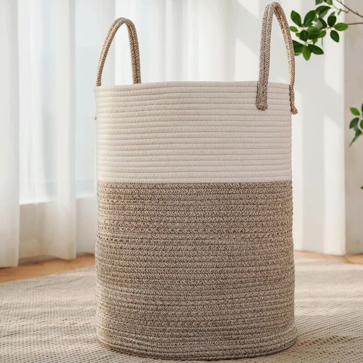 Cos pentru rufe din bumbac impletit, design modern, natural, pliabil, 40x50cm