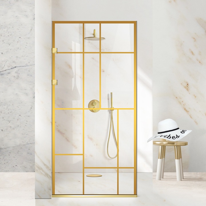 Aqua Elegance Gold 60x190 cm zuhanyfal, arany Urban modell, víztiszta biztonsági üveg