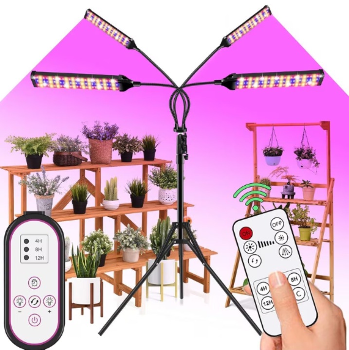 UV lámpa növények növesztéséhez, 420 LED, 3 mód, időzítő 4/10/12H, 40-160cm
