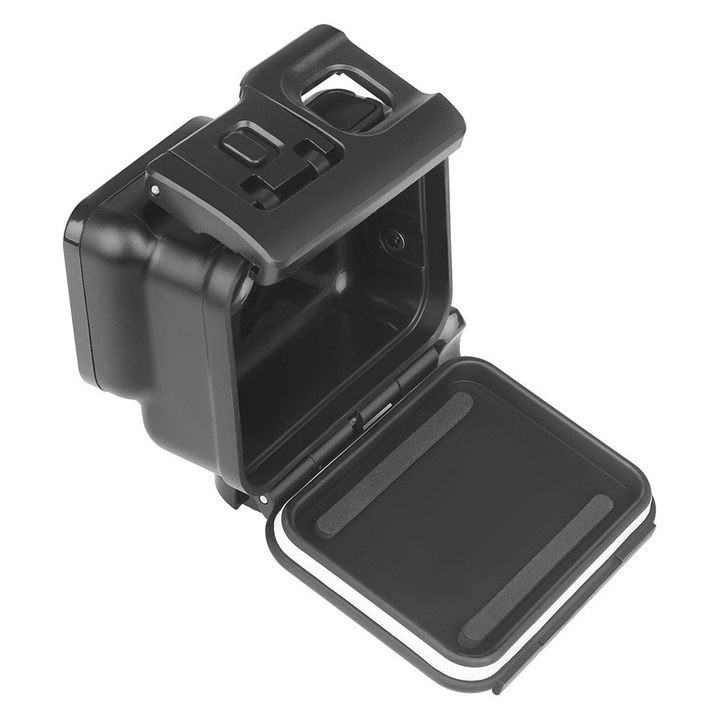 Sistemul de Prindere si Carcasa Waterproof pentru GoPro Hero 5, 6, 7, rezistenta la soc, negru, cu folie de protectie, impreuna cu prindere QR si surub
