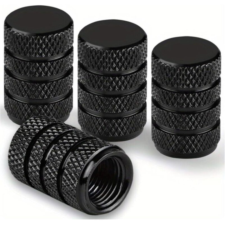 Capace supape universale pentru anvelope, set de 4, aluminiu anodizat, rezistente la coroziune, negre