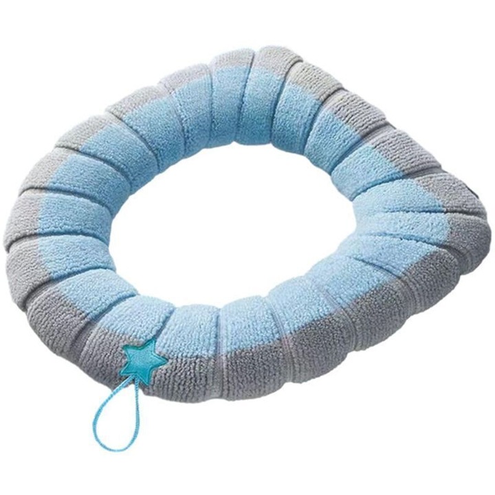 Capac de toaleta, gri si albastru, design confortabil, set de accesorii pentru baie