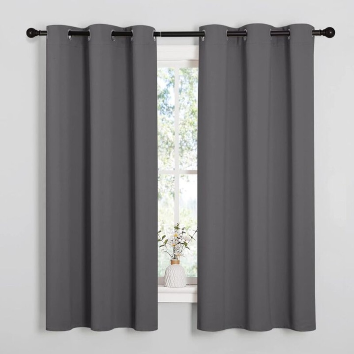 Draperii blackout cu inele, set 2 panouri, 107x160cm, gri, izolare termica