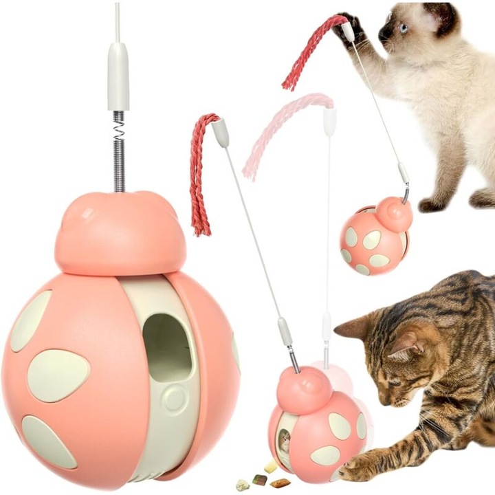Jucarie interactiva pentru animale, minge ajustabila cu recompense, roz/alb