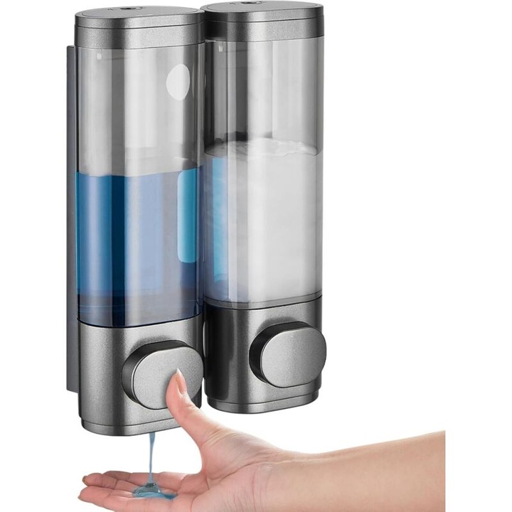Zuhany szappanadagoló 2 rekesszel, falra szerelhető, 300 ml kapacitás, zárható kivitel