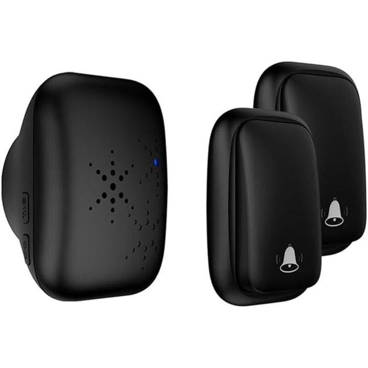 Sonerie electrica wireless, 1 receptor, 2 transmitatoare, 4 niveluri de volum, 36 tonuri, neagra