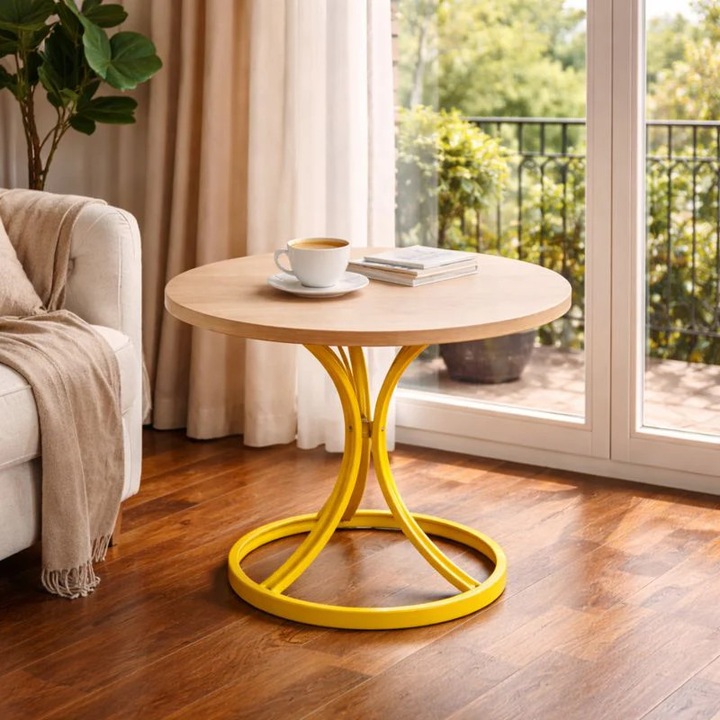 Masa Cafea Vivendo Alb Auriu 70x55 Cm Design Minimalist Metal Mdf Living Birou Cafenea