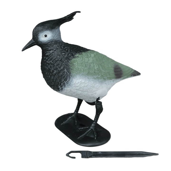 Pasare decorativa de gradina Bibit, plastic rezistent, culori negru, alb si verde, 25x20x9 cm